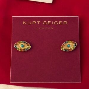 Kurt Geiger Gold Tone Signature Rainbow Crystal Evil Eye Stud Earrings NWT